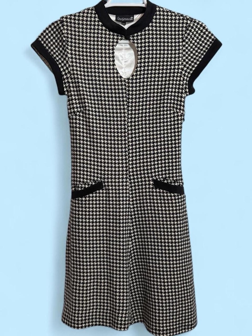 Sourpuss Black and White Houndstooth Short Sleeve Dress small